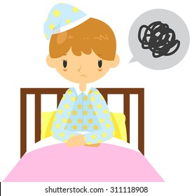 An Adult Man Is Having  Insomnia Problem And Can't Sleep On His Bed, Create By Cartoon Vector