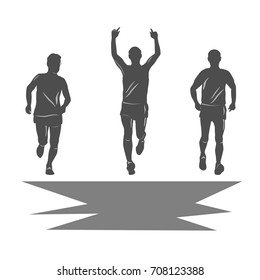 
the adult man runs forward. a set of three figures in the form of a silhouette.
