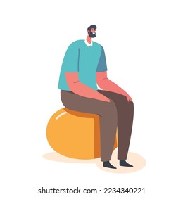 Adult Man Sitting on Huge Painted Egg Isolated on White Background. Easter Holiday Celebration Concept. Male Character with Decorated Egg Prepare for Event. Cartoon People Vector Illustration