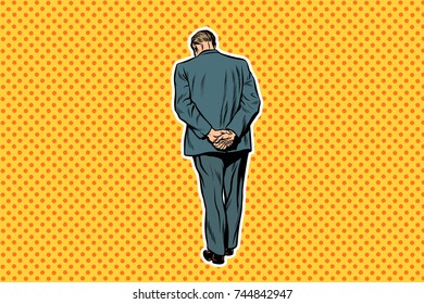 adult man standing with back pop art retro background. Pop art retro vector illustration