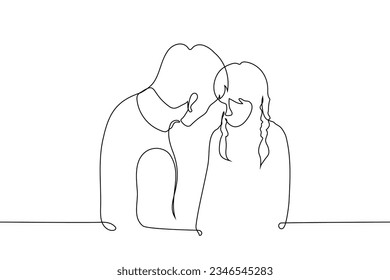 adult man stands over teenage girl - one line art vector. the concept to scold, crush with authority, violate personal space, comfort or console