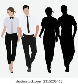 Adult Man with Woman Business Going in Fashion Style Silhouettes with Portrait.