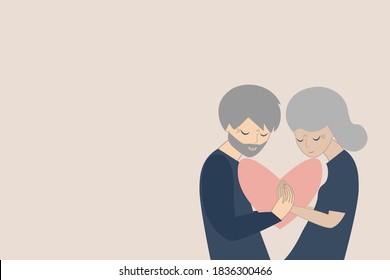 Adult man and woman. Grandpa and grandma. Warm relationship, love. Husband and wife. Family.