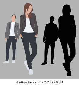 Adult Man and Woman's Business Stand Style Silhouettes and Portrait.