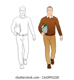 Adult man at work. Isolated hand-drawn illustration
