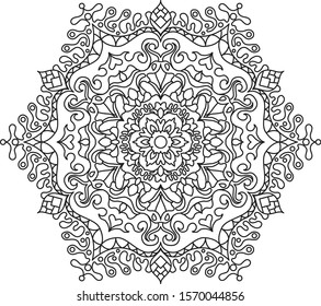 Adult mandala coloring page. Black and white, isolated. Eps 10. Relax and enjoy!