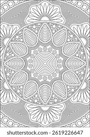 Adult Mandala Coloring Page Black And White Vector