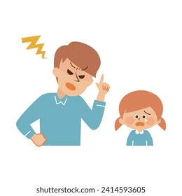 Adult men who get angry with their children Cute illustration material