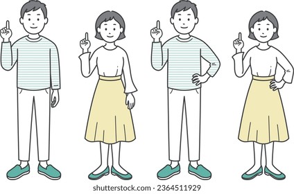 Adult men and women pointing