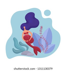 Adult mermaid woman volumetric design. Template for design cards, notebook, shop store, poster vector illustration.