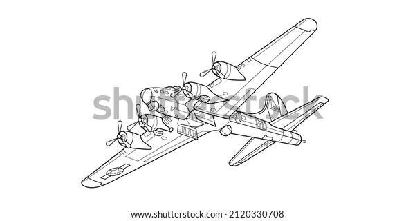 Adult military aircraft coloring page for\
book and drawing. Airplane. War-plane. Vector illustration.\
Vehicle. Graphic element. Plane. Black contour sketch illustrate\
Isolated on white\
background.