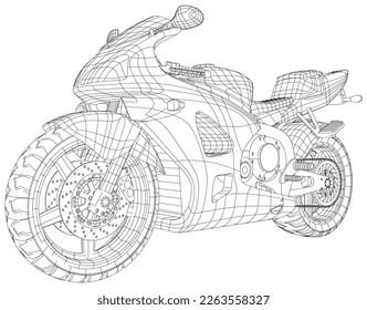 Adult motorcycle for book and drawing. cafe style. race. Moto vector illustration. high speed drive vehicle. Graphic element. Black outline sketch illustrate Isolated on white background.