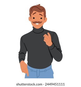 Adult Mustached Male Character Pointing Directly At The Viewer With His Index Finger, Expressing Determination Or Emphasis, Standing in Confident Pose. Cartoon People Vector Illustration