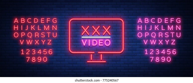 Adult adult night sign, neon sign logo, symbol. Vector illustration. Night advertising adult products. Editing text neon sign. Neon alphabet Adult adult night sign, neon sign logo, symbol. Vector illustration. Night advertising adult products. Editing text neon sign. Neon alphabet