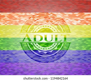 Adult on mosaic background with the colors of the LGBT flag