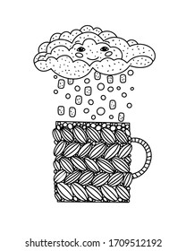 Adult page of a coloring book. Hand-drawn vector illustration of a circle in knitted clothing.