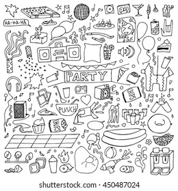 Adult Party hand drawn Set. Vector illustration of doodle holiday elements