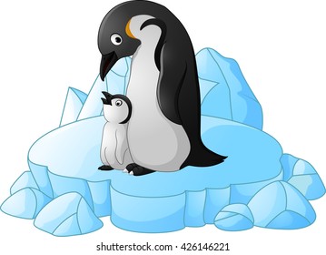 adult Penguin with its chick