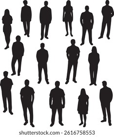 Adult People Silhouettes Vector Set , Human Silhouette Pack , Editable People Silhouette Set