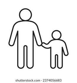 Adult person and child, family support, line icon. Parent escort kid, babysitter. Vector outline illustration