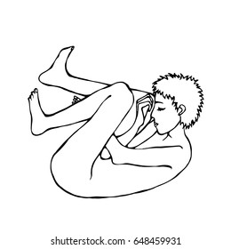 Adult Person Sleeping In The Fetal Position. Vector Illustration Isolated On A White Background Doodle Cartoon Vintage Hand Drawn Sketch.