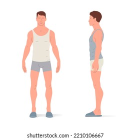 Adult person, underwear and slippers. Isometric vector illustration of a standing person and a walking person.