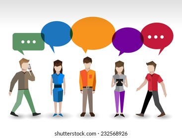 Adult pixel men and women avatars with speech bubbles people chat concept vector illustration