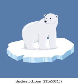 Adult polar bear on ice floe. Vector flat cartoon illustration isolated on white background. North animal.