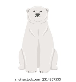 Adult polar bear sitting. Vector flat cartoon illustration. North animal.