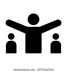 Adult protects children solid icon, 1st June children protection day concept, two kids under safe parent hands sign on white background, father care about sons icon in glyph style. Vector