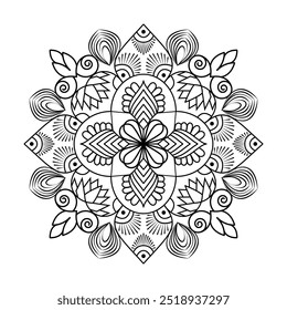 Adult Radiant Sun coloring book mandala page . Easy Mandala Coloring Book Pages for Adults to Relax, Experiences Give Relief. Resizeable Vector File
