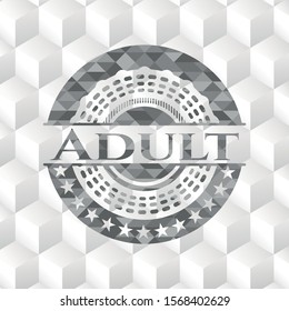 Adult realistic grey emblem with cube white background
