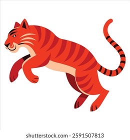 Adult Red Tiger Leaping on White Background