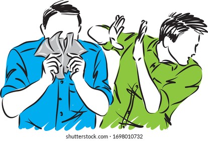 ADULT sick man and man protecting from germs contamination vector illustration