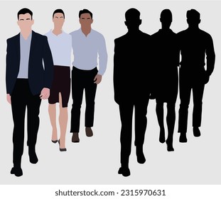 Adult Smart Man and Woman's Business Stand Style Silhouettes and Portrait.