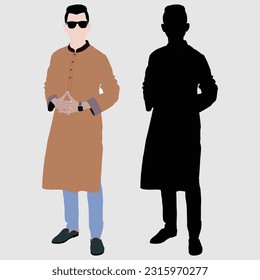 Adult Smart Man's Business Stand Style Silhouettes and Portrait.