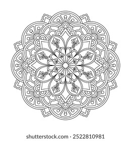 Página do livro de coloração da Sinfonia de Girassol adulto mandala. Fácil Mandala colorir páginas do livro para adultos para relaxar, experiências dar alívio. Arquivo de vetor redimensionável