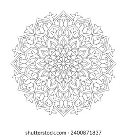 Adult swirling mandala coloring book page for kdp book interior. Peaceful Petals, Ability to Relax, Brain Experiences, Harmonious Haven, Peaceful Portraits, Blossoming Beauty mandala design.