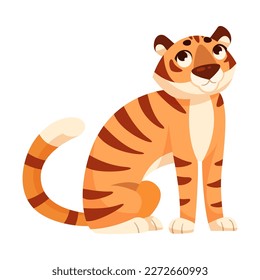 Adult Tiger with Striped Coat in Sitting Pose Vector Illustration