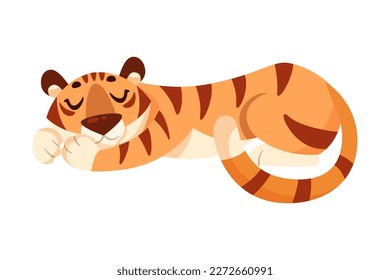 Adult Tiger with Striped Coat Sleeping and Cuddling Vector Illustration