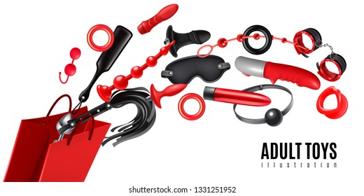 Adult toys design concept as advertising for sex shop production realistic vector illustration