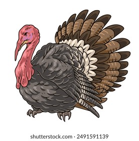 Pegatinas coloridas de pavo adulto con ave de granja domesticada que es símbolo de la Ilustración vectorial del día de acción de gracias