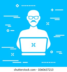 Adult User Or Senior Software Developer Concept Icon On Blue Background