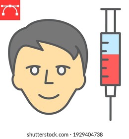 Adult vaccination color line icon, vaccine and injection, covid-19 vaccination vector icon, vector graphics, editable stroke filled outline sign, eps 10
