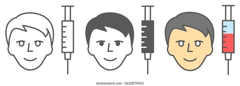 Adult vaccination icon collection, vaccine and injection, covid-19 vaccination vector icon set, vector graphics, editable stroke outline sign, eps 10