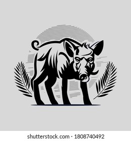 An adult wild boar with large tusks. Hog. Vector illustration.