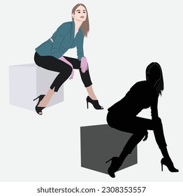 Adult Woman Business Sitting Style of Silhouettes with Portrait