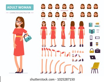 Adult woman character constructor for animation. Front, side and back view. Flat cartoon style vector illustration isolated on white background.
Adult woman character constructor for animation. Front, side and back view. Flat cartoon style vector illustration isolated on white background.