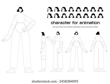 Adult woman character constructor. Businesswoman or female office worker. A set of different views and poses
