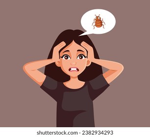 
Adult Woman Dealing with a Lice Problem Vector Cartoon illustration. Girl with pediculosis having an itchy scalp 
